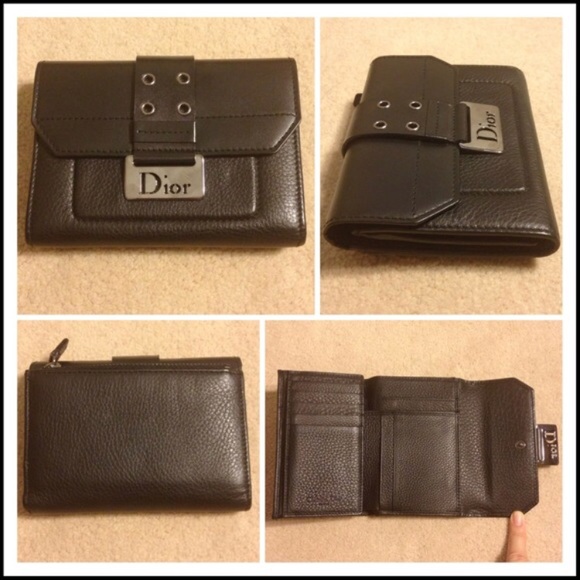 CHRISTIAN DIOR BLACK LEATHER GUNMETAL WALLET - Picture 3 of 8